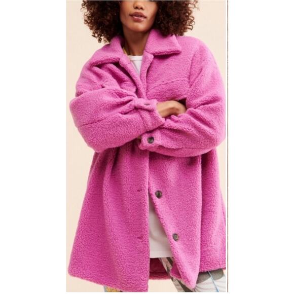 Avec Les Filles Oversized Teddy Faux Shearling Pink Shacket Medium - Picture 1 of 9